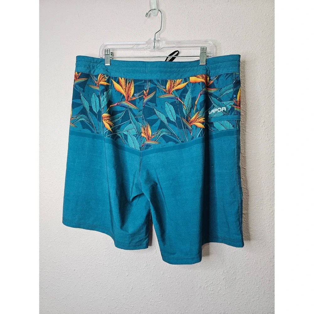 Body Glove Mens Vapor Board Shorts Teal Blue Floral Bird of Paradise Size 40